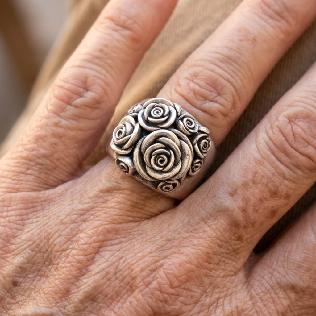 Elegant Handcrafted Rose Bouquet Statement Ring