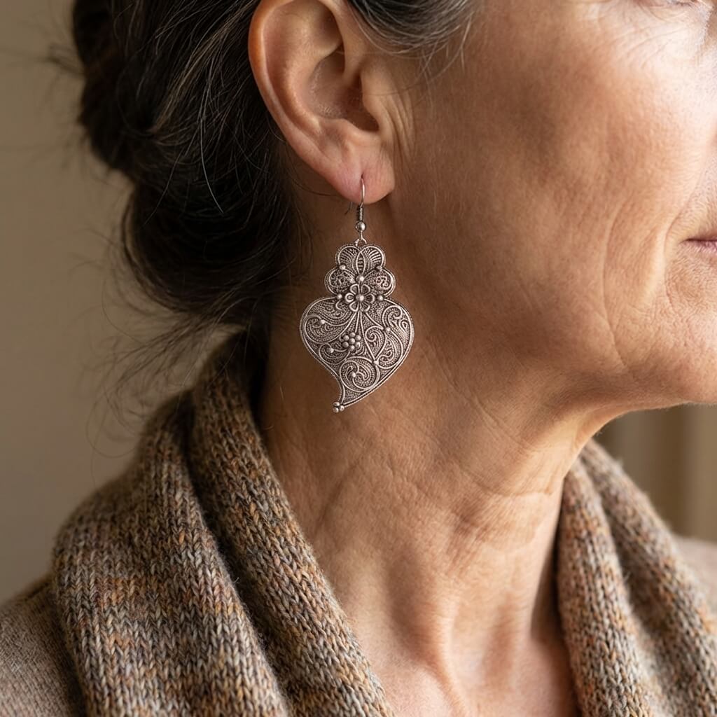 Elegant Filigree Heart Design Charming Maxi Hook Earrings