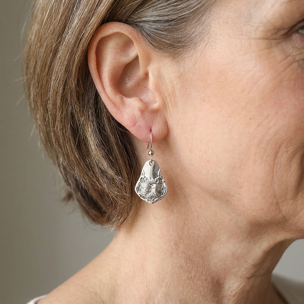 Antique Silvery Spoon Dangle Earrings