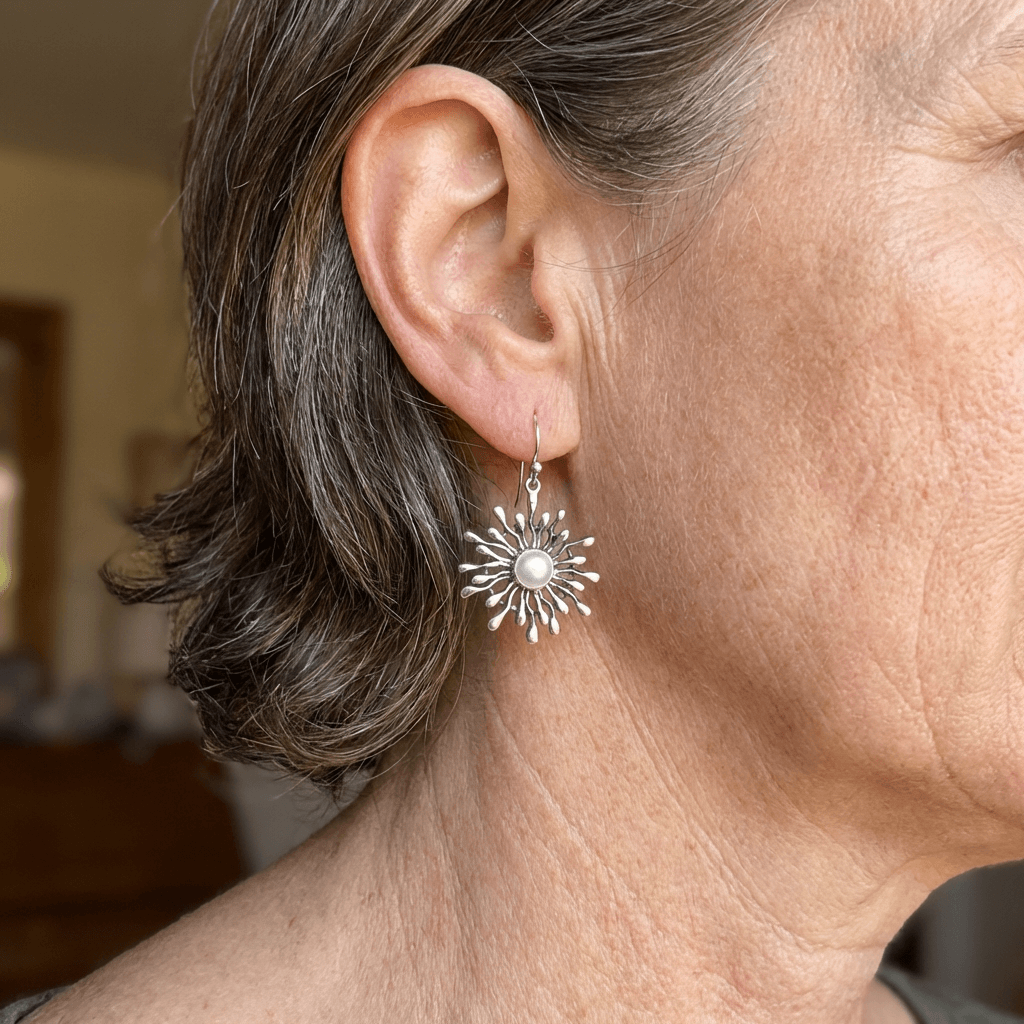 Elegant Bohemian Sunburst Pearl Drop Earrings