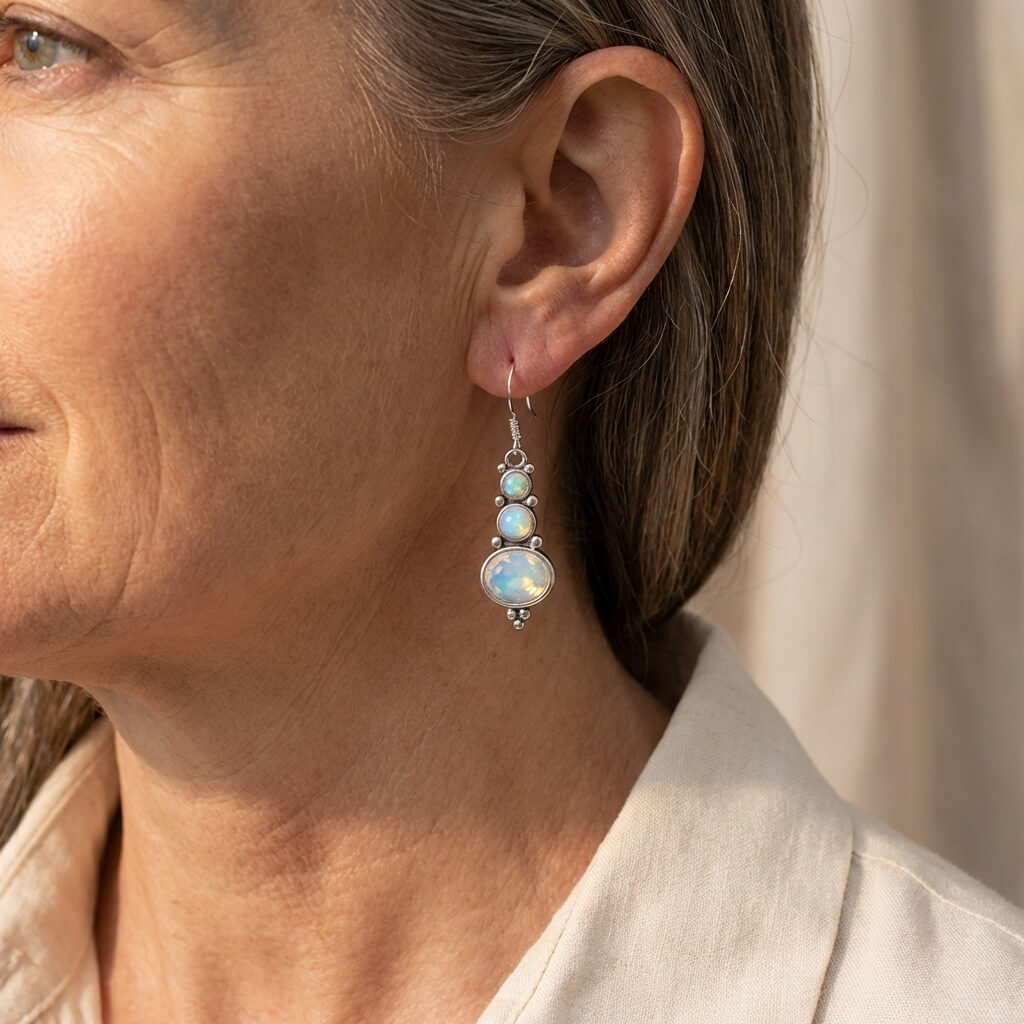 Vintage Bohemian Moonstone Long Dangle Earrings