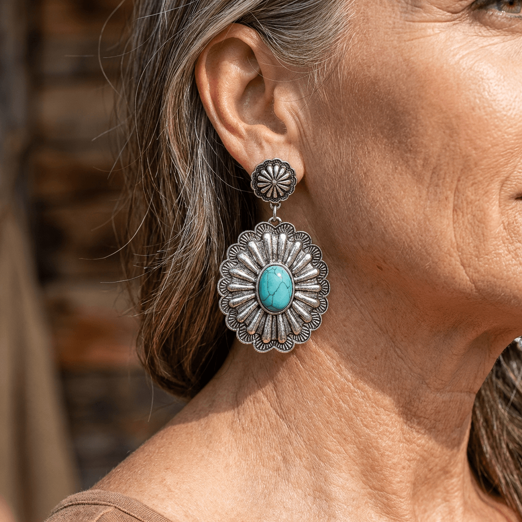 Vintage Bohemian Turquoise Round Pattern Earrings