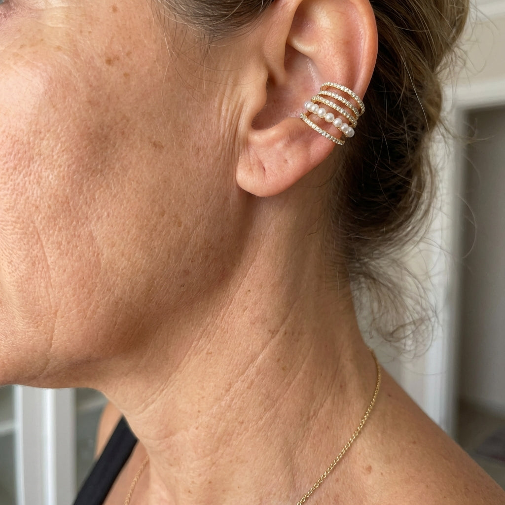 Elegant Classic Style Two Tone Zirconia Hoop Earrings