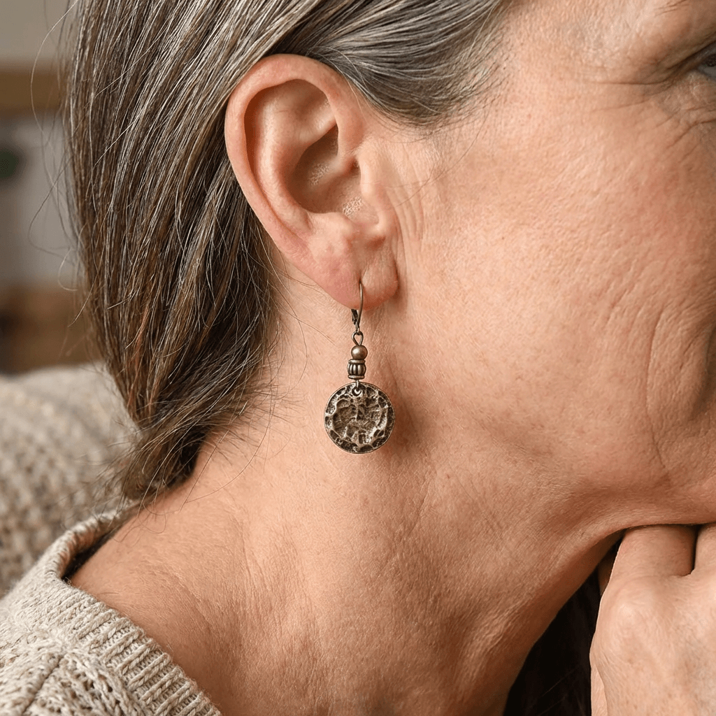 Vintage Bronze Leverback Coin Drop Earrings