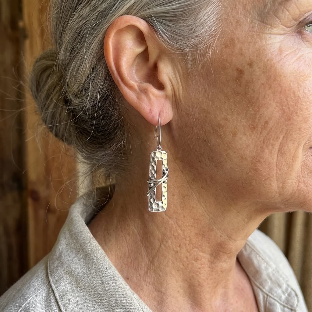 Bohemian Long Hammered Silvery Dangle Earrings