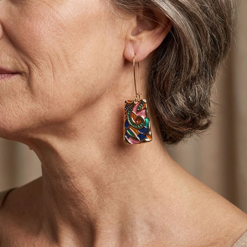 Vintage Long Colourful Enamel Drip Glaze Drop  Earrings