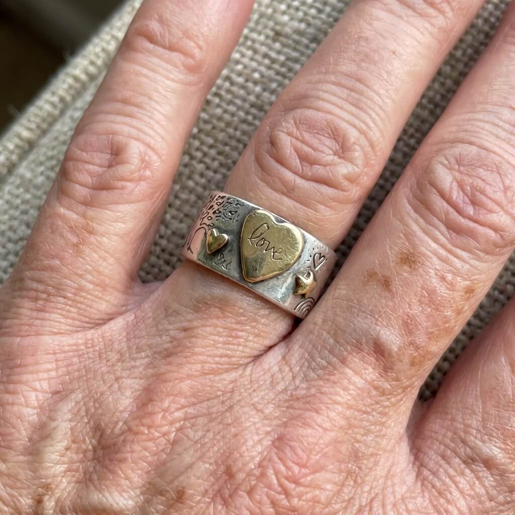 Vintage Two Tone Love Message Statement Band Ring