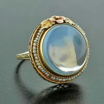 Vintage Floral Design Rounded Moonstone Ring
