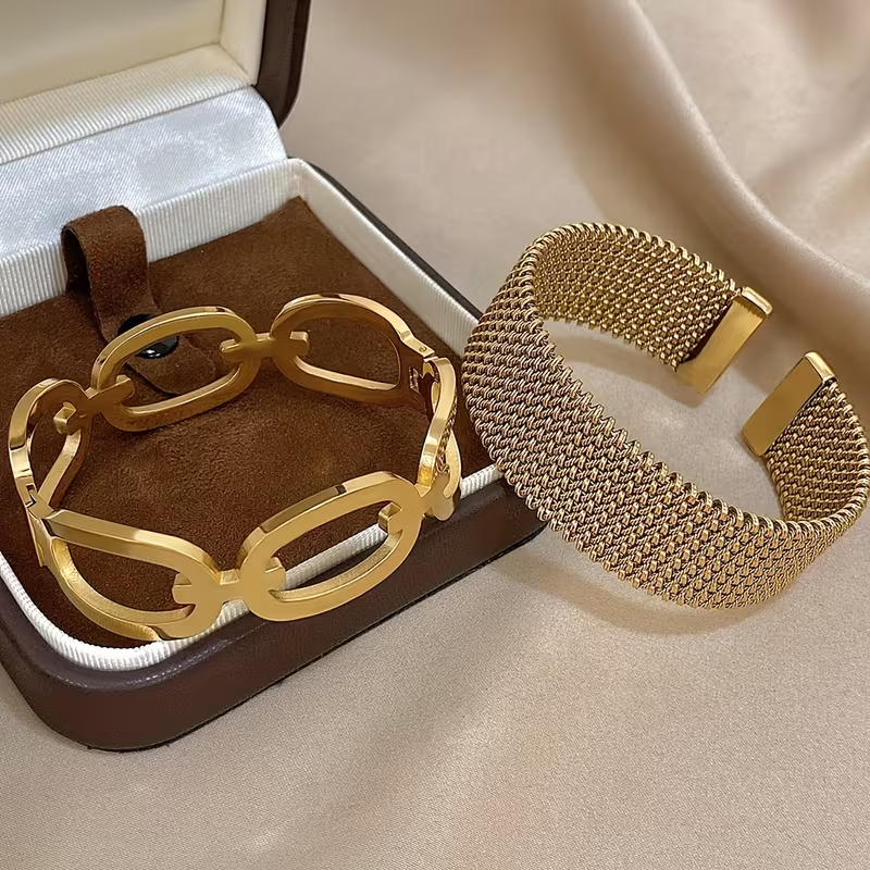Gold Elegant Mesh Bracelet Set