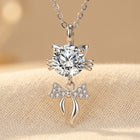 Elegant 925 Sterling Silver Moissanite Cat Pendant Necklace with Delic