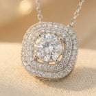 925 Sterling Silver Elegant Moissanite Necklace With Double Halo Design Necklace