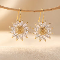 Silvery Sunflower Dangle Studs Earrings