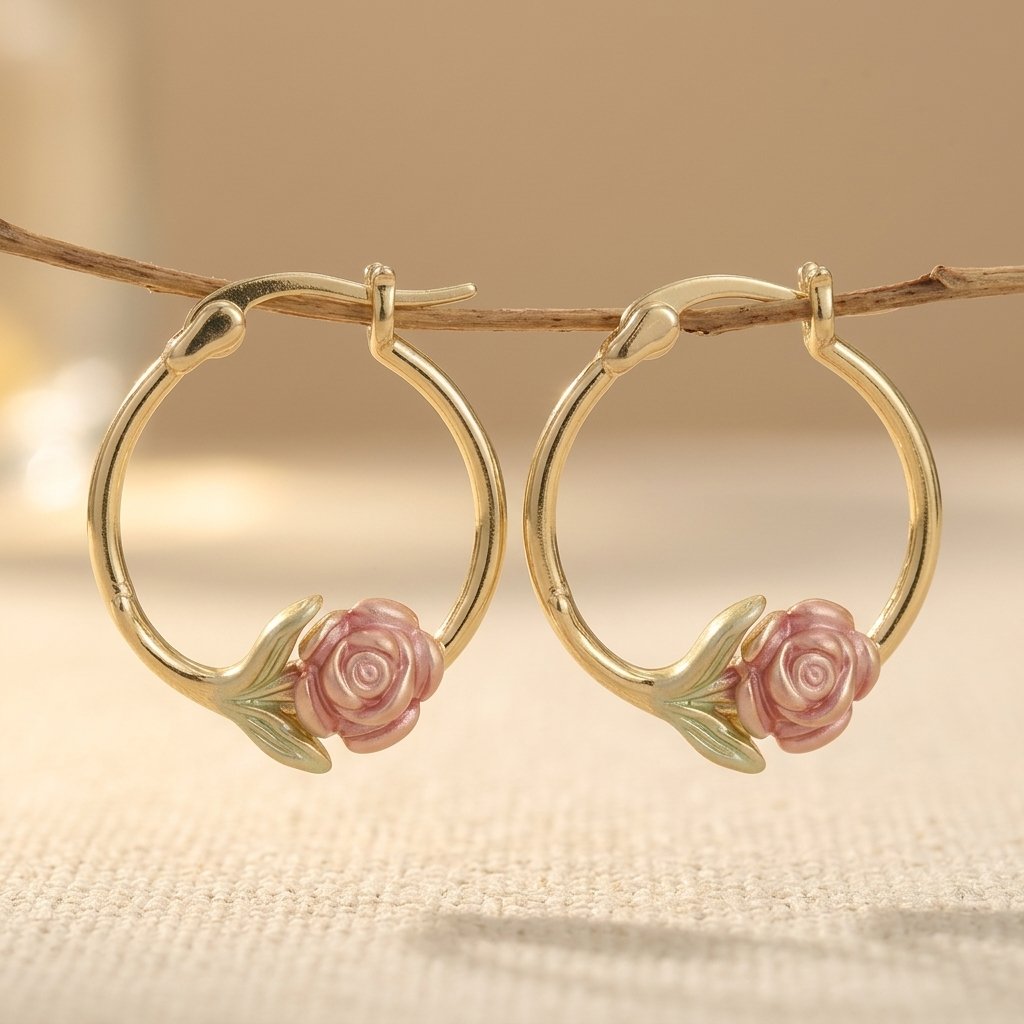 Hoop Rose Earrings