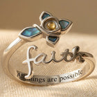 Silver Faith Cross Mustard Seed Abalone Shell Ring