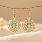 Vintage Turquoise Gold Mandala Geometric Earrings