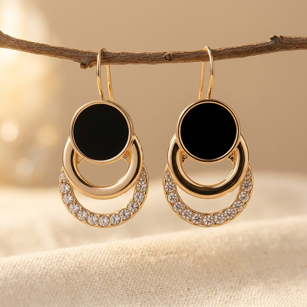 Black Geometric Stud Earrings Cubic Zirconia