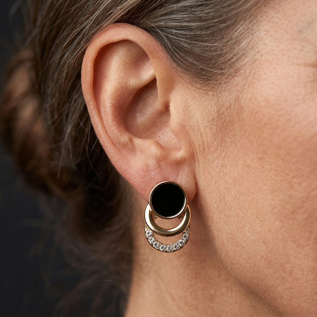 Black Geometric Stud Earrings Cubic Zirconia