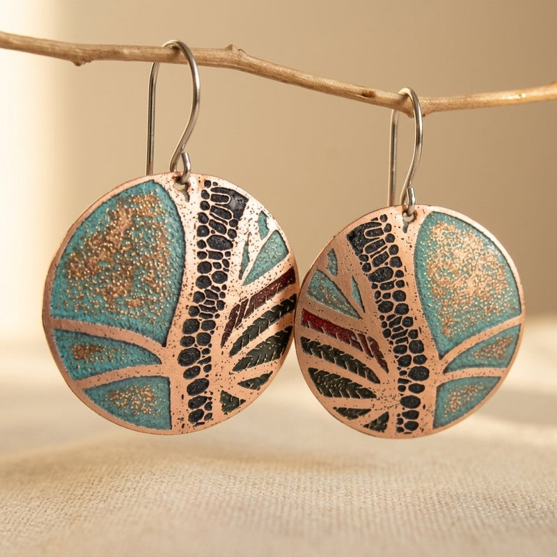 Large Disc Earrings Bohemian Tree Life