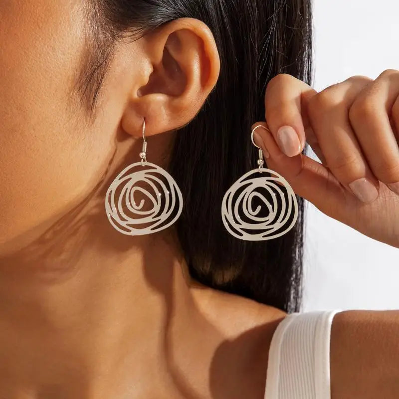 Minimalist Silver Spiral Disc Dangle Earrings