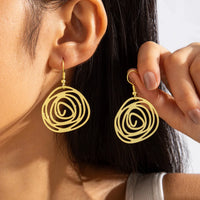Minimalist Silver Spiral Disc Dangle Earrings