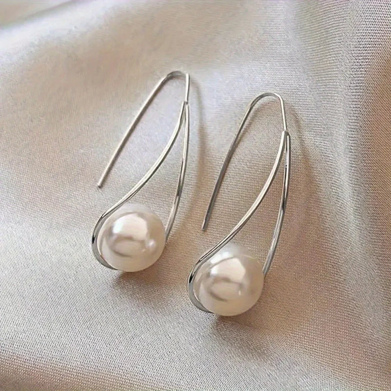 Modern Pearl Sterling Silver Drop Earrings