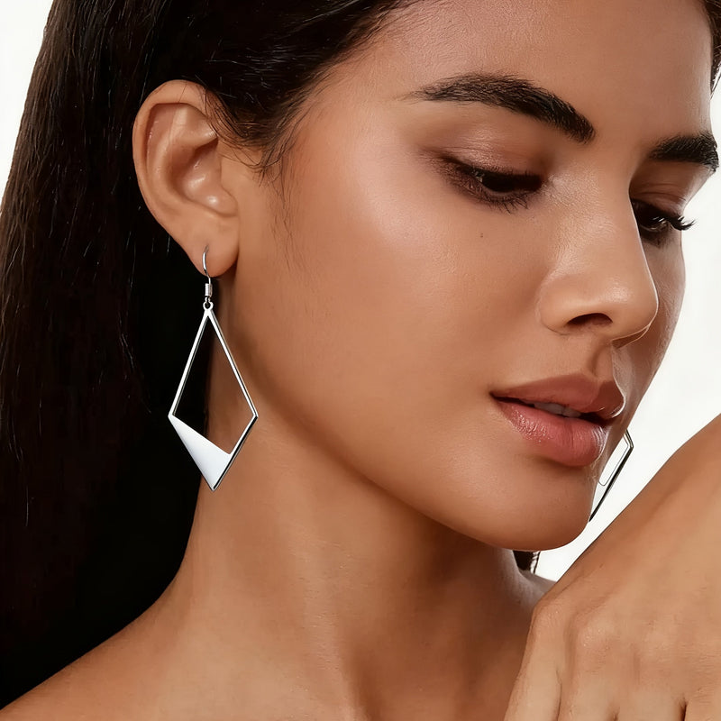 Modern Stainless Steel Geometric Diamond Drop Earrings