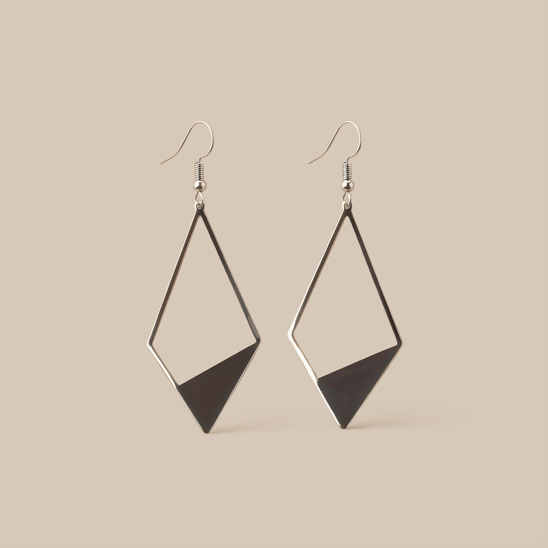 Modern Stainless Steel Geometric Diamond Drop Earrings
