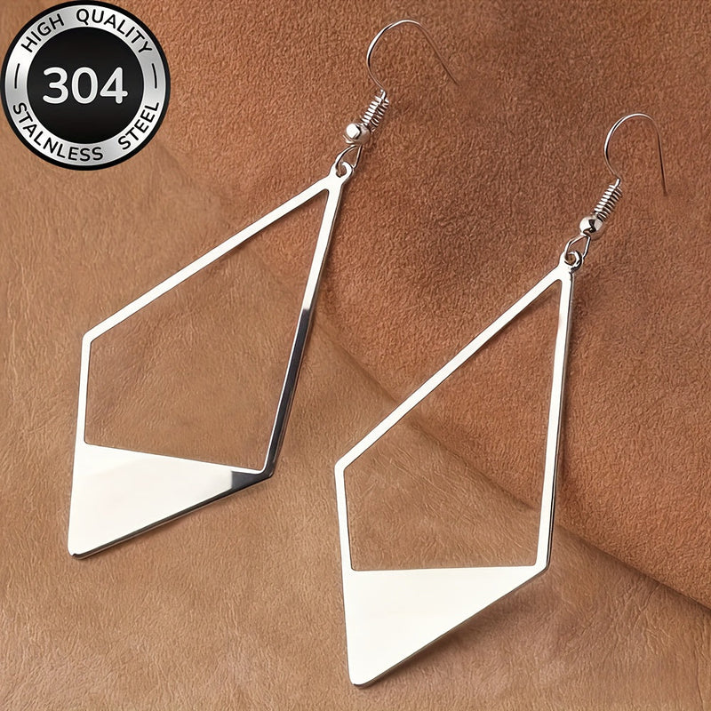 Modern Stainless Steel Geometric Diamond Drop Earrings