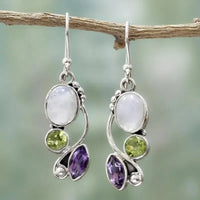 Moonstone Amethyst Peridot Cascade Earrings