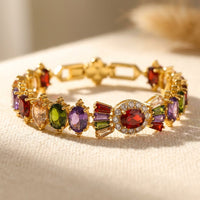 Multicolor Gemstone Gold Oval Link Bracelet