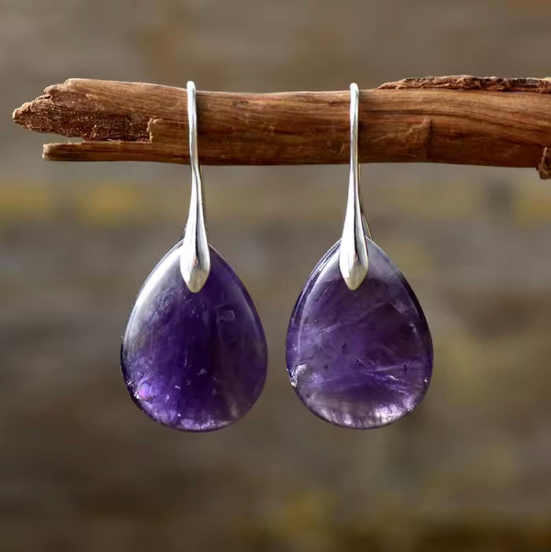 Natural Stone Amethyst Teardrop Earrings