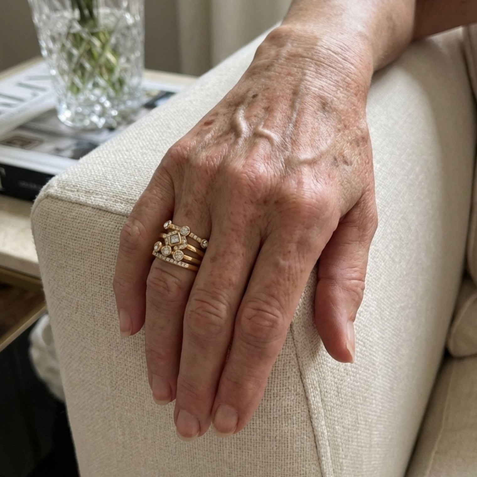 Vintage Art Deco Inspired Gold Plated Stackable Ring Set