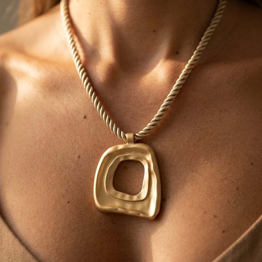 Organic Gold Open Square Pendant Necklace