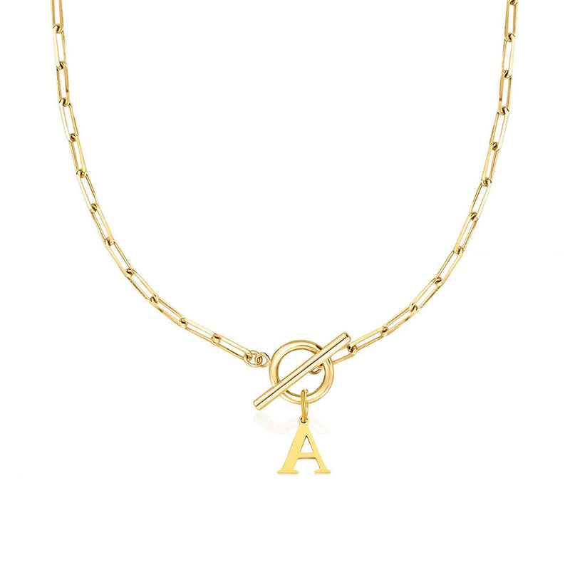 Paperclip Initial Necklace with Circle Toggle Clasp