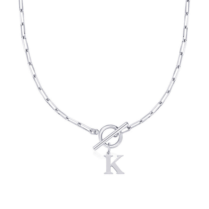 Paperclip Initial Necklace with Circle Toggle Clasp