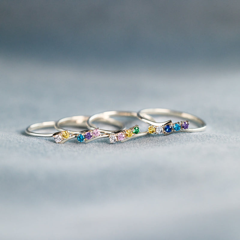 Personalized 1-6 Family Birthstones Bypass Ring