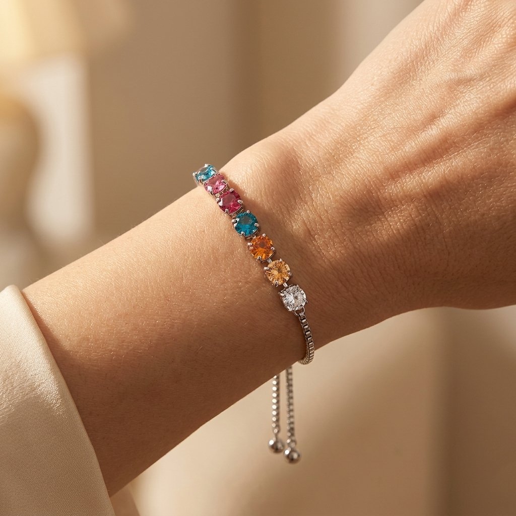 Rainbow Multicolor Crystal Adjustable Tennis Bracelet