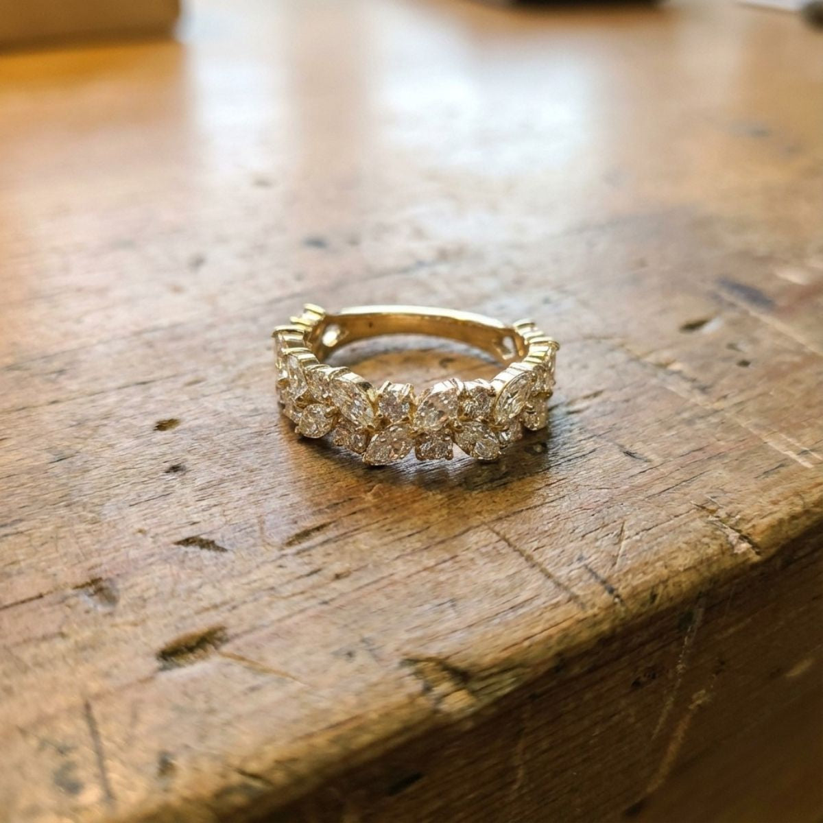 Vintage Marquise & Round Cut Zirconia Bright Golden Ring