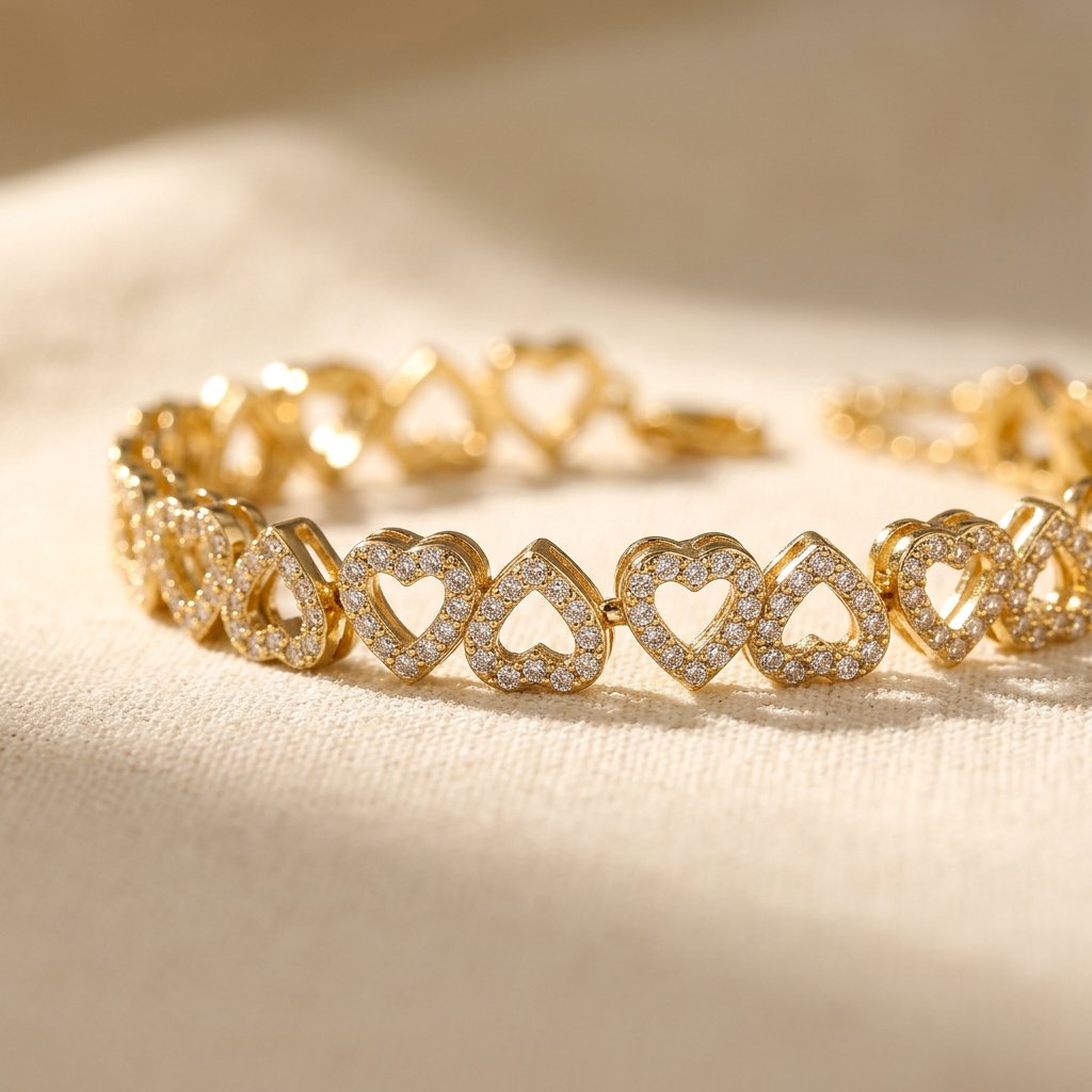 Romantic Gold Pavé Heart Link Bracelet