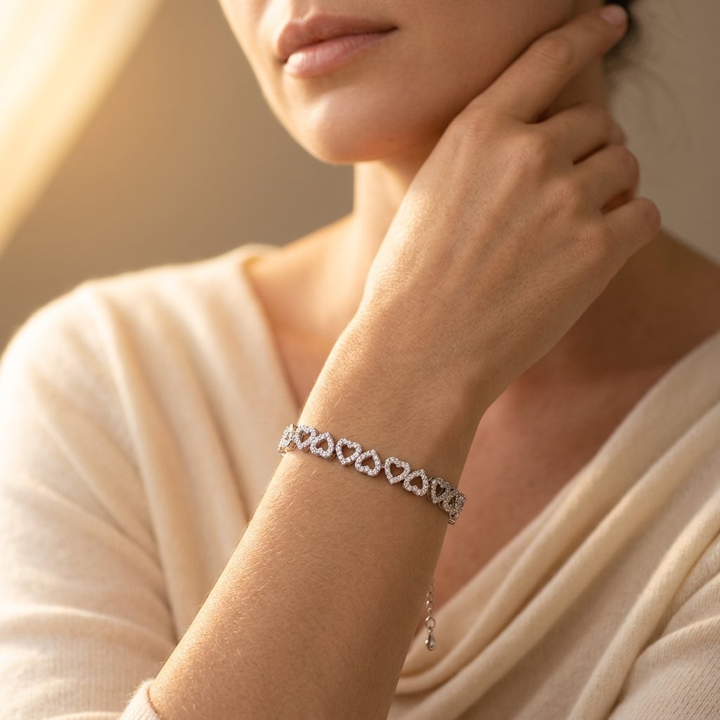 Romantic Silver Pavé Heart Link Bracelet