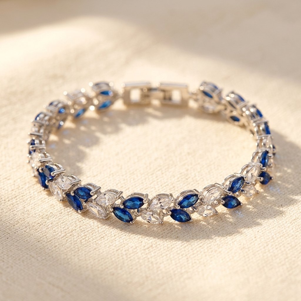 Sapphire Blue Marquise Crystal Silver Bracelet