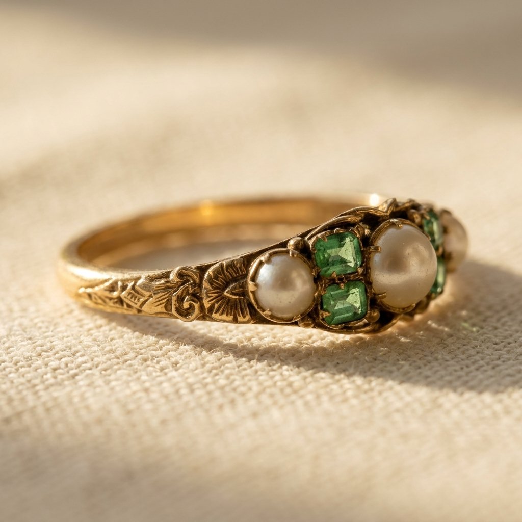 Vintage Gold Green Cubic Zirconia Ring