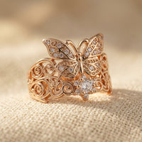 Vintage Gold Filigree Butterfly Zirconia Ring