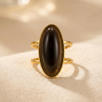 Gold Oval Black Onyx Statement Ring