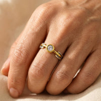 Retro Two Tone Hammered Zirconia Ring
