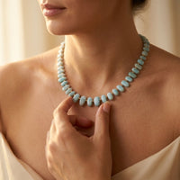 Boho Gold Aquamarine Barrel Bead Necklace