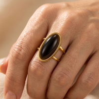 Gold Oval Black Onyx Statement Ring