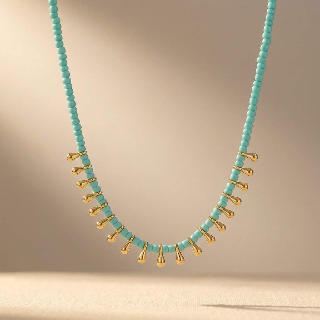 Boho Gold Turquoise Teardrop Beaded Necklace