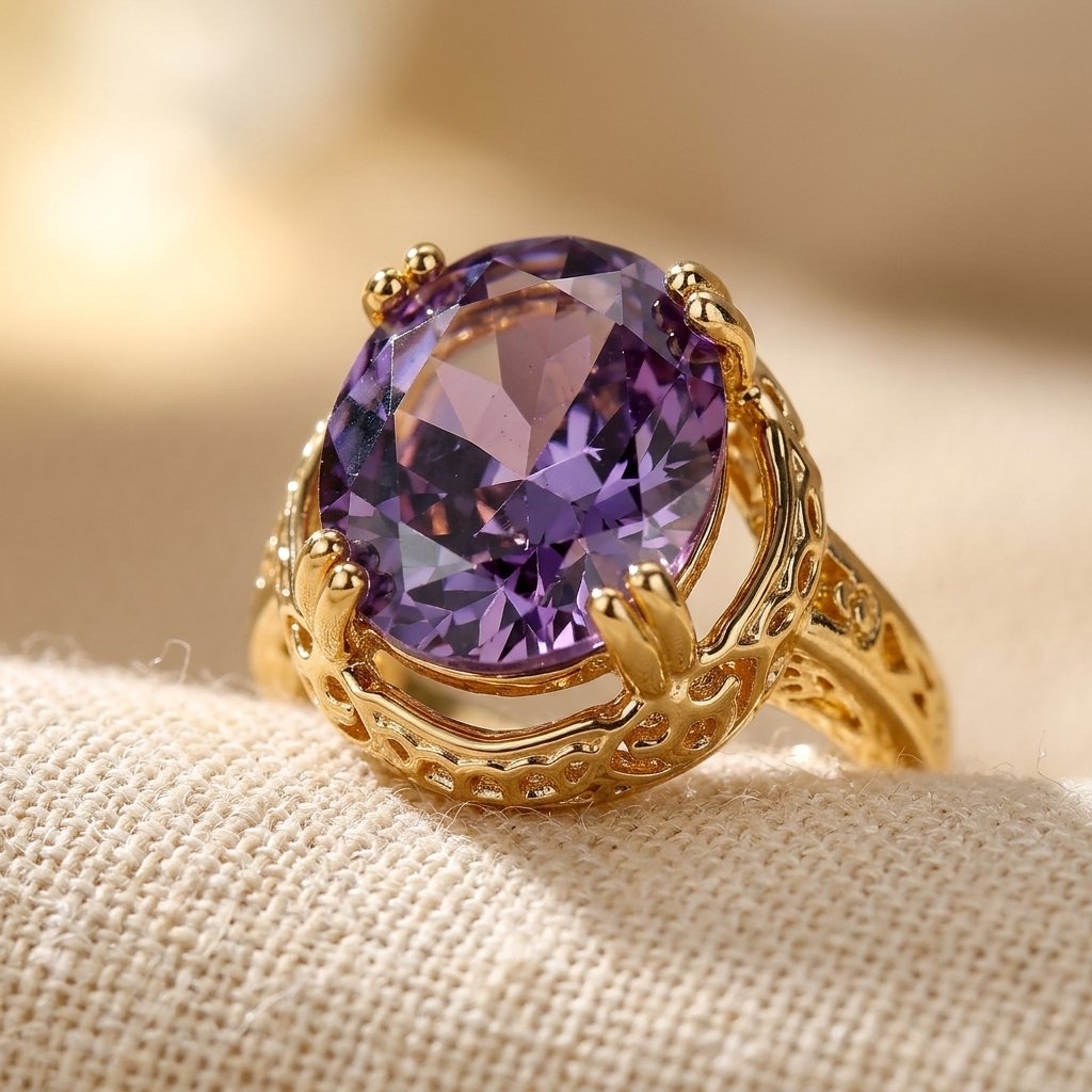 Vintage Gold Filigree Purple Amethyst Oval Ring