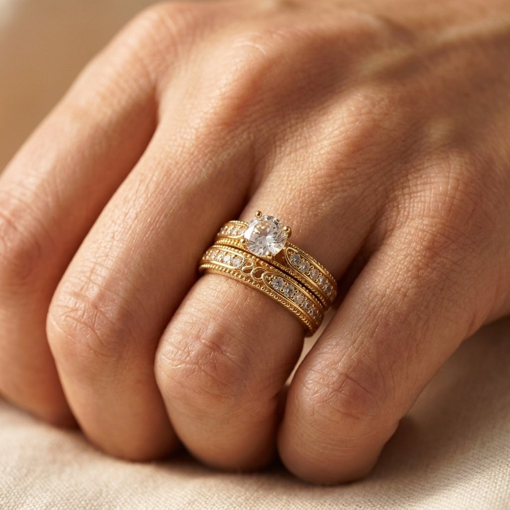 Vintage Gold Filigree Round Cubic Zirconia Ring